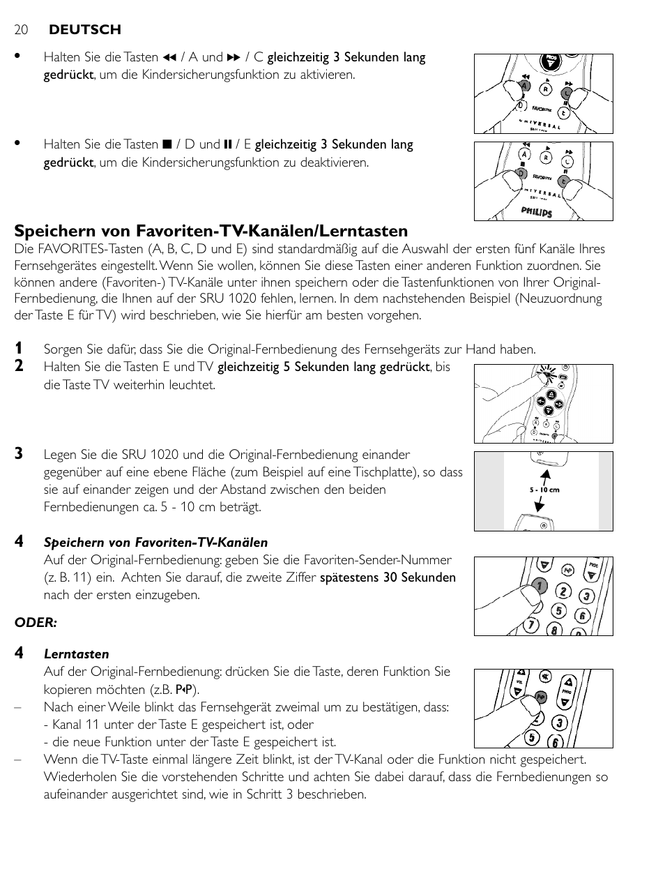 Speichern von favoriten-tv-kanälen/lerntasten | Philips SRU1020 User Manual | Page 19 / 107