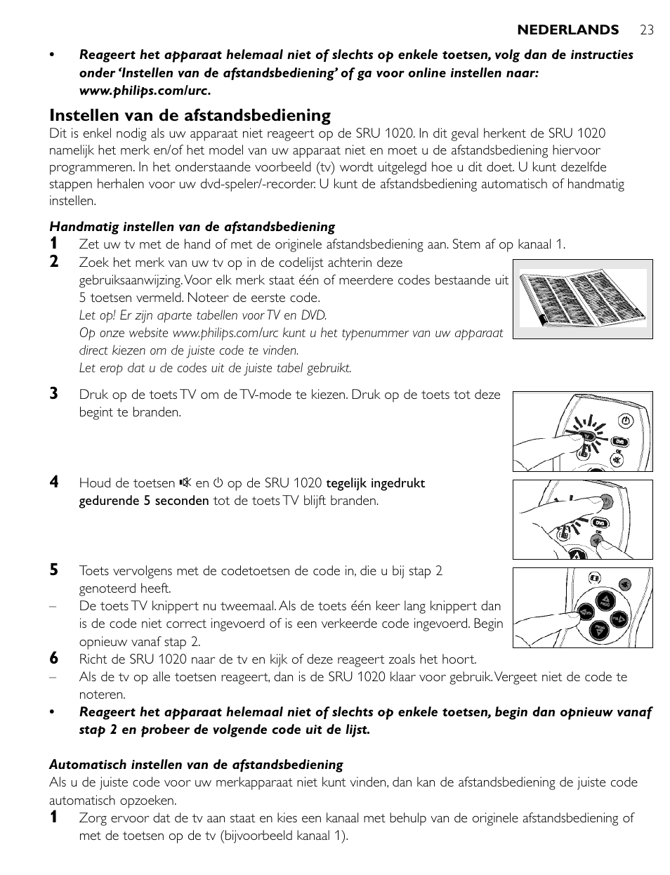 Instellen van de afstandsbediening | Philips SRU1020 User Manual | Page 22 / 107