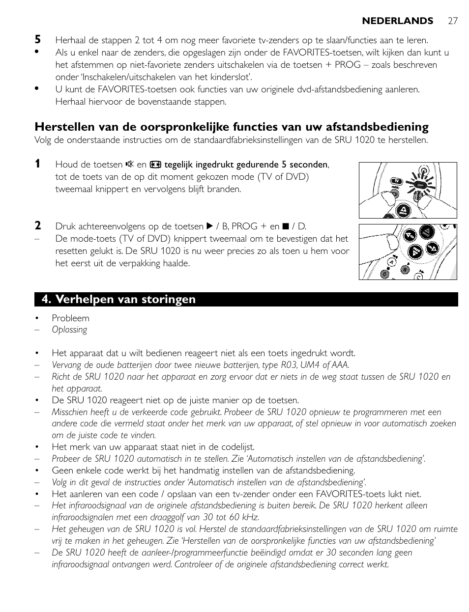 Verhelpen van storingen | Philips SRU1020 User Manual | Page 26 / 107