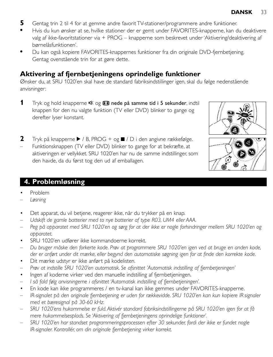 Problemløsning | Philips SRU1020 User Manual | Page 32 / 107