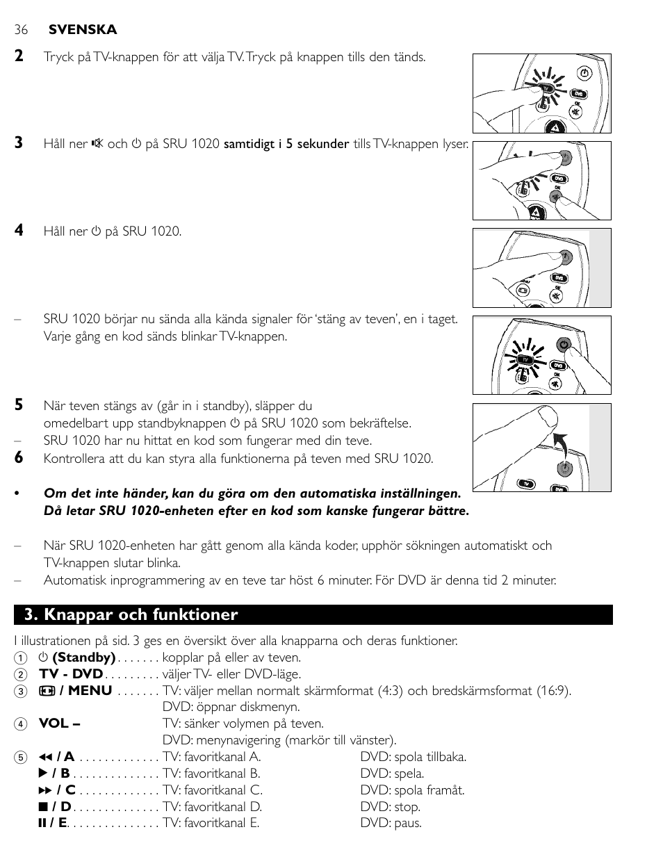 Knappar och funktioner | Philips SRU1020 User Manual | Page 35 / 107