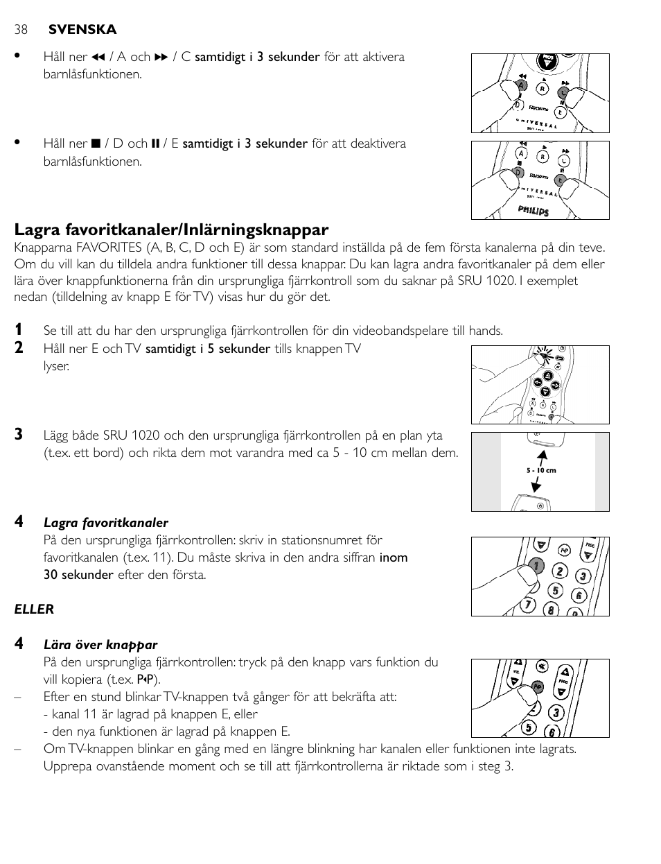 Lagra favoritkanaler/inlärningsknappar | Philips SRU1020 User Manual | Page 37 / 107