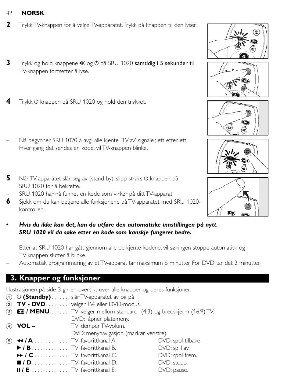 Knapper og funksjoner | Philips SRU1020 User Manual | Page 41 / 107