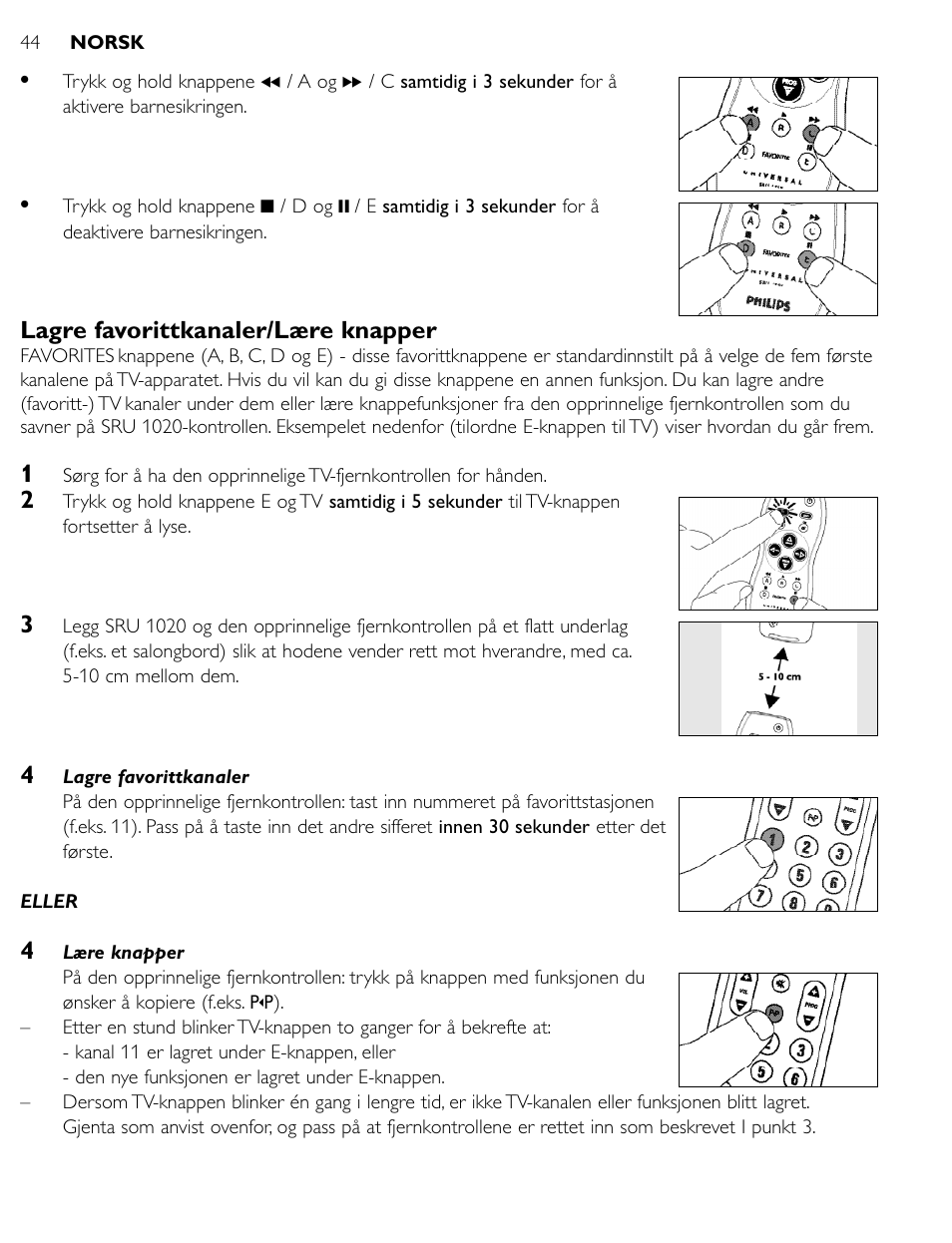 Lagre favorittkanaler/lære knapper | Philips SRU1020 User Manual | Page 43 / 107