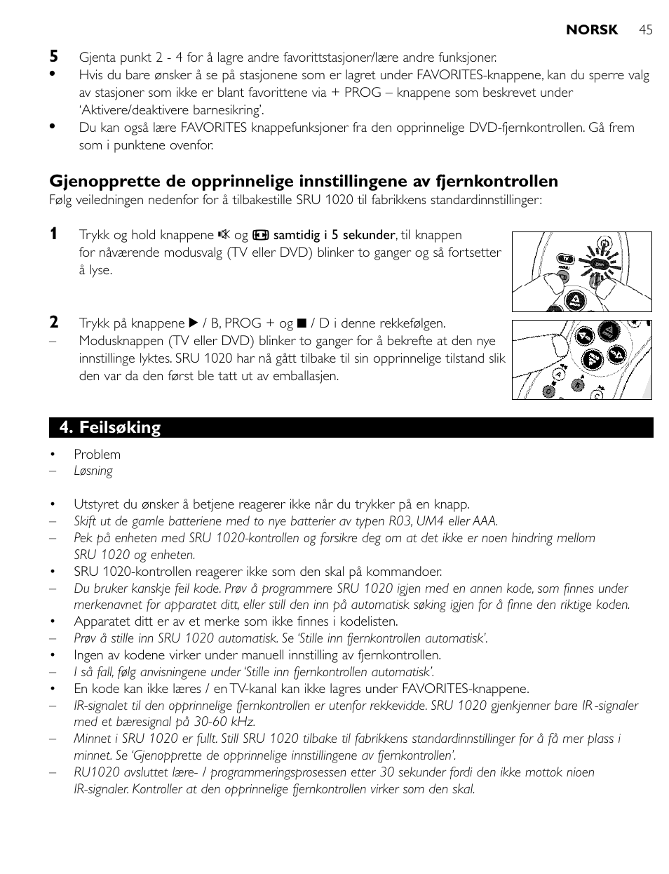 Feilsøking | Philips SRU1020 User Manual | Page 44 / 107