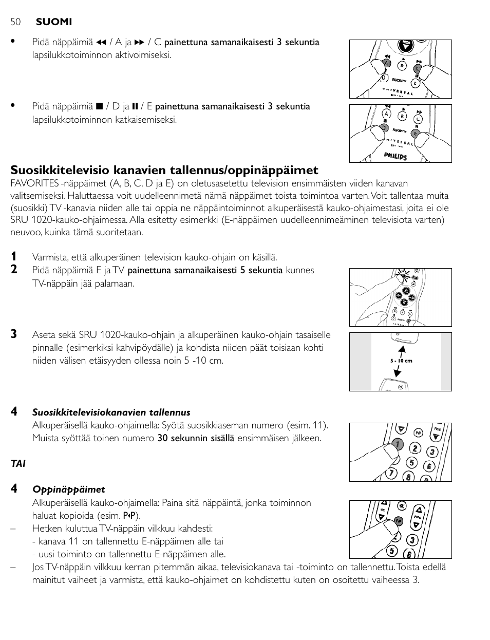 Suosikkitelevisio kanavien tallennus/oppinäppäimet | Philips SRU1020 User Manual | Page 49 / 107