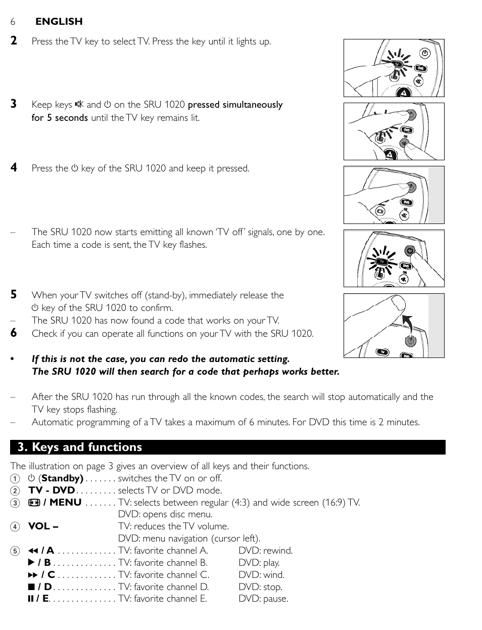 Keys and functions | Philips SRU1020 User Manual | Page 5 / 107