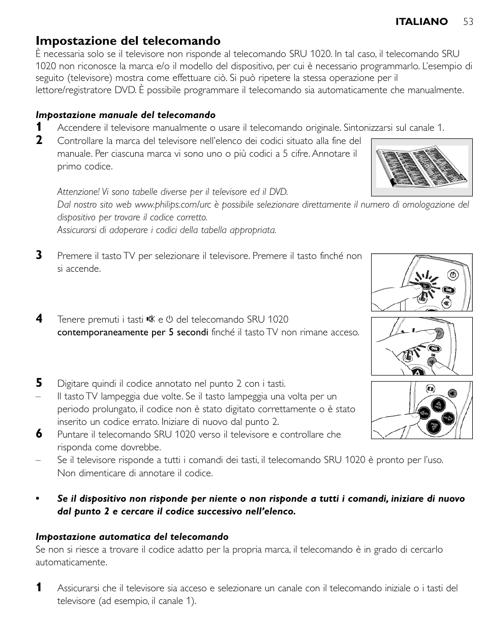 Impostazione del telecomando | Philips SRU1020 User Manual | Page 52 / 107