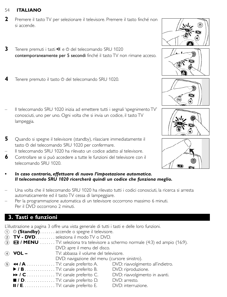 Tasti e funzioni | Philips SRU1020 User Manual | Page 53 / 107