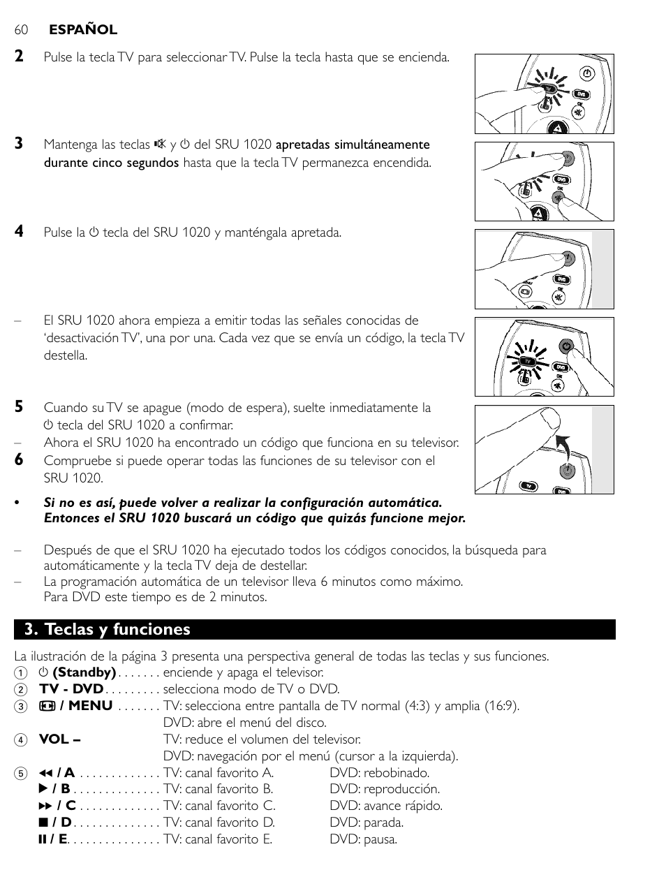 Teclas y funciones | Philips SRU1020 User Manual | Page 59 / 107