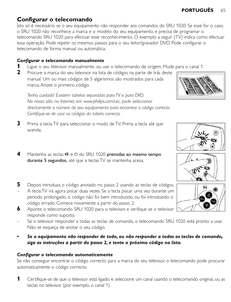 Configurar o telecomando | Philips SRU1020 User Manual | Page 64 / 107