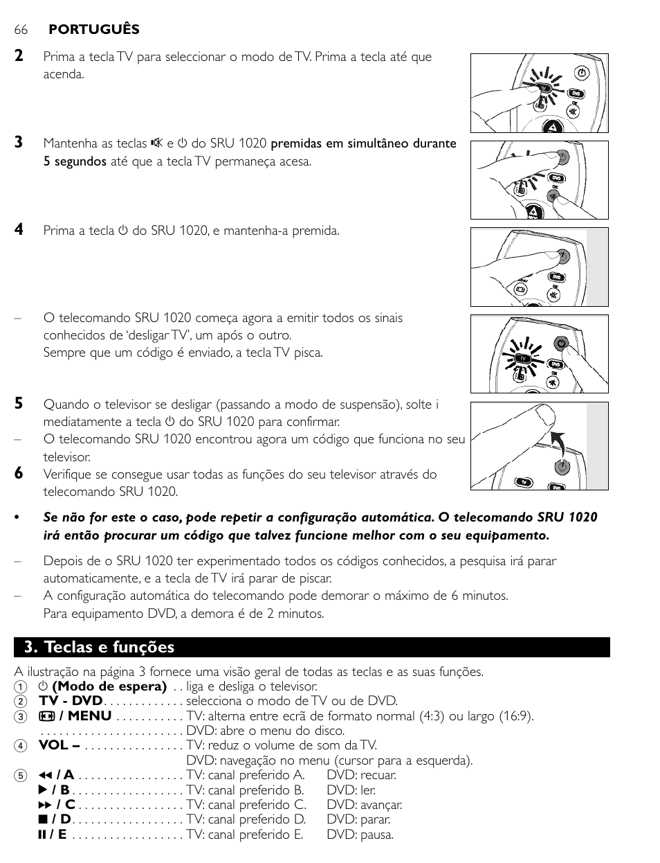 Teclas e funções | Philips SRU1020 User Manual | Page 65 / 107