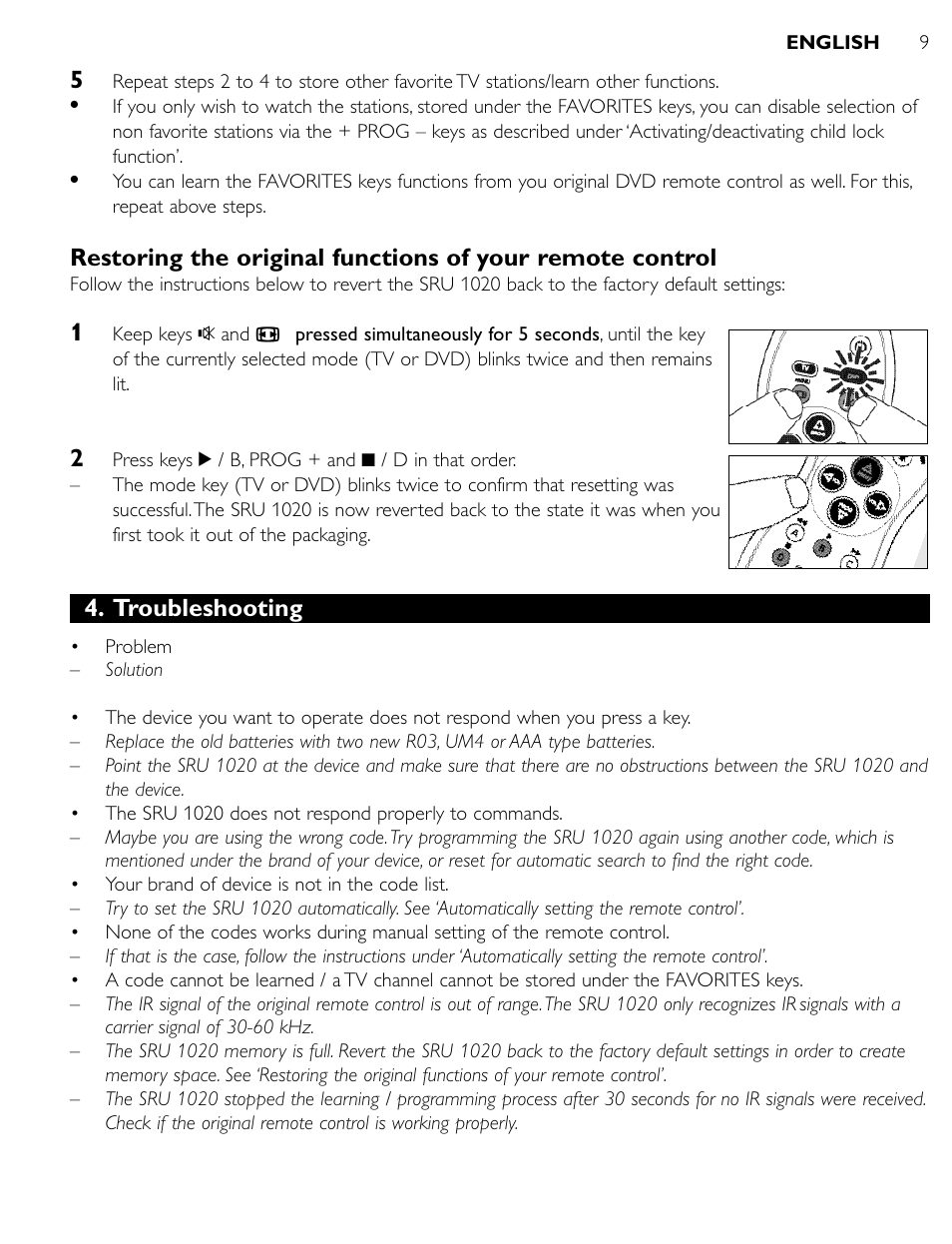 Troubleshooting | Philips SRU1020 User Manual | Page 8 / 107