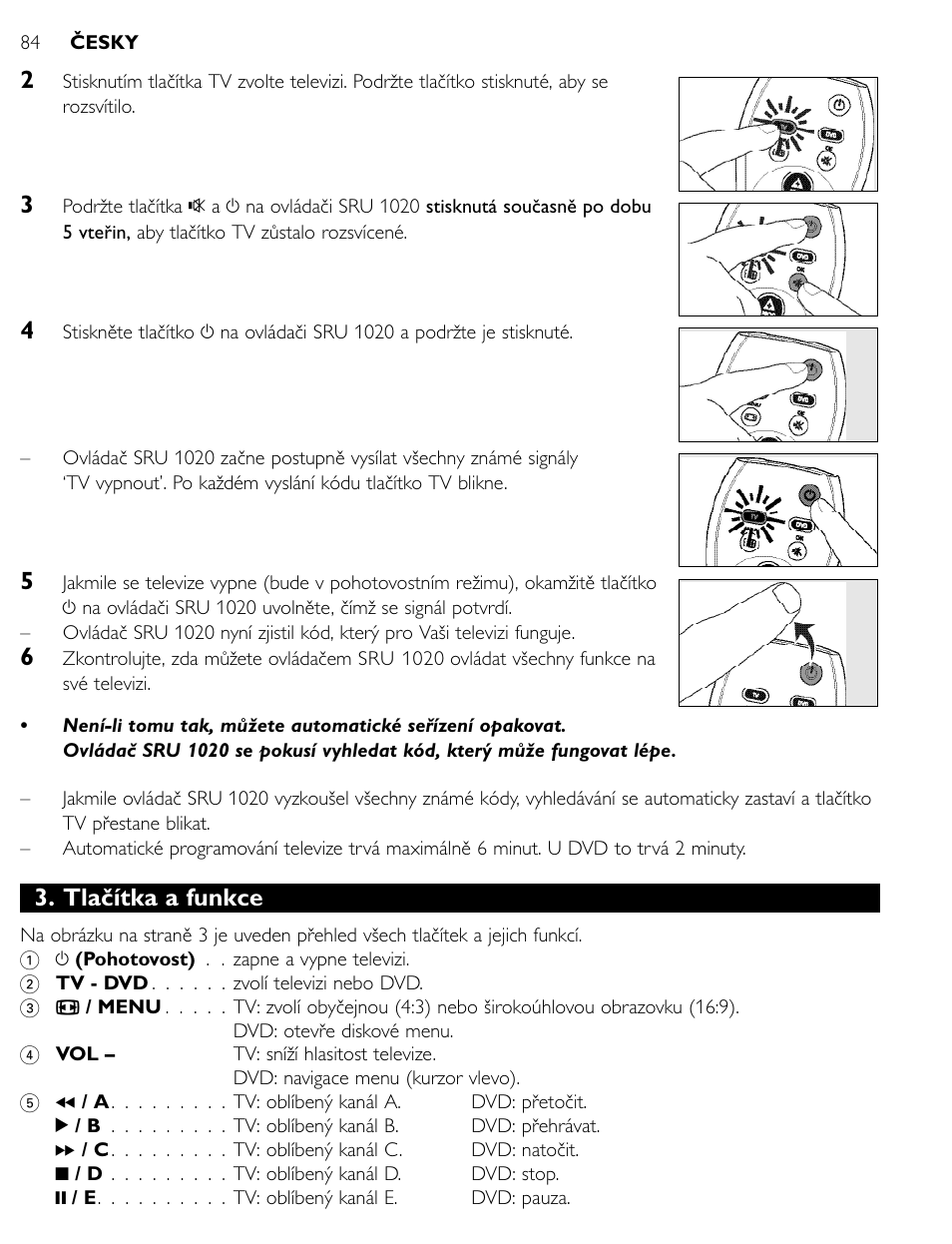 Tlačítka a funkce | Philips SRU1020 User Manual | Page 83 / 107