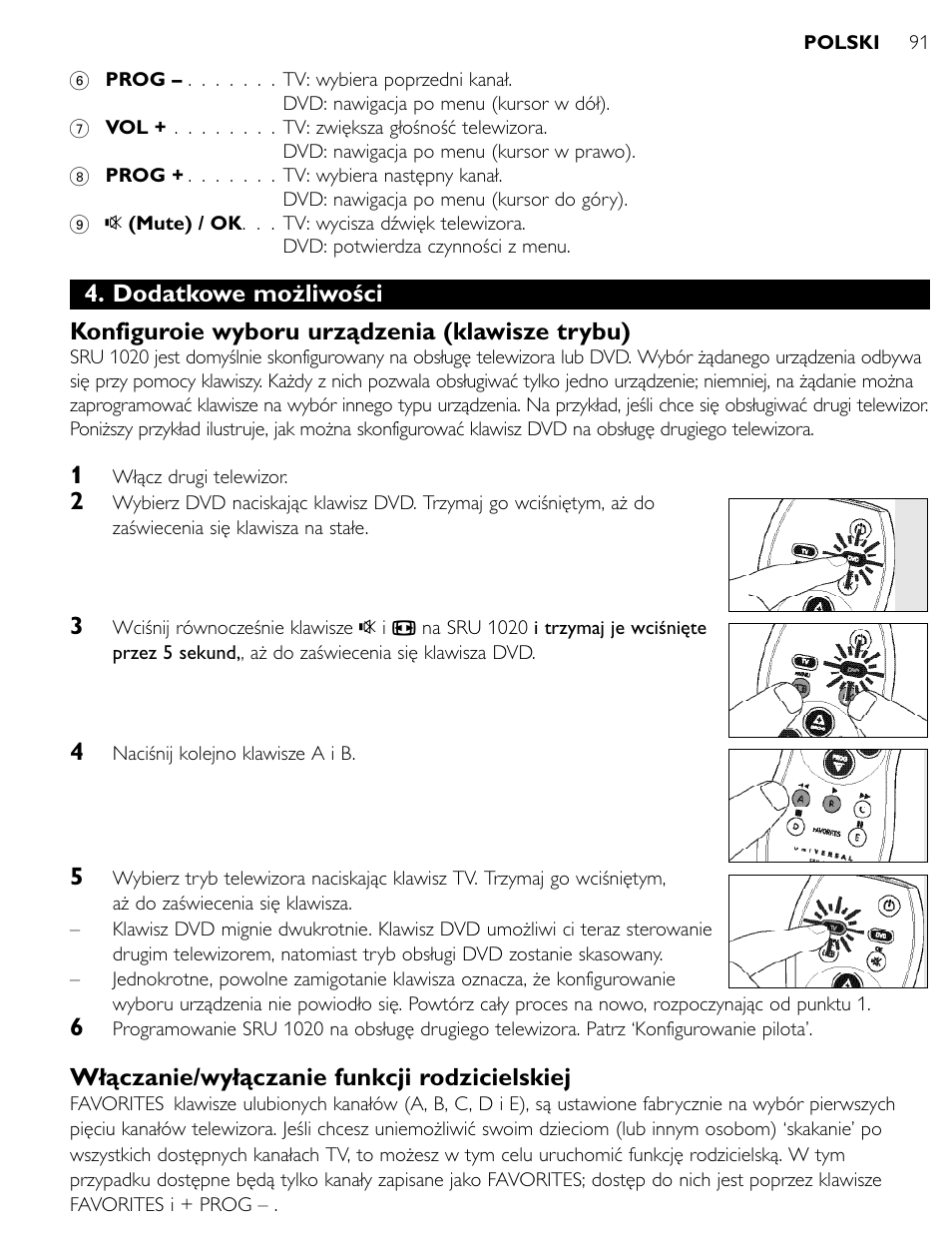 Włączanie/wyłączanie funkcji rodzicielskiej | Philips SRU1020 User Manual | Page 90 / 107