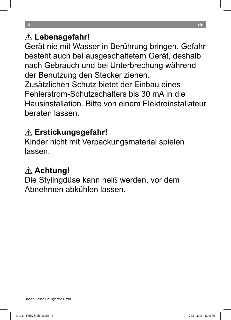 Bosch PHD2511 Haartrockner StarShine DryStyle User Manual | Page 6 / 100