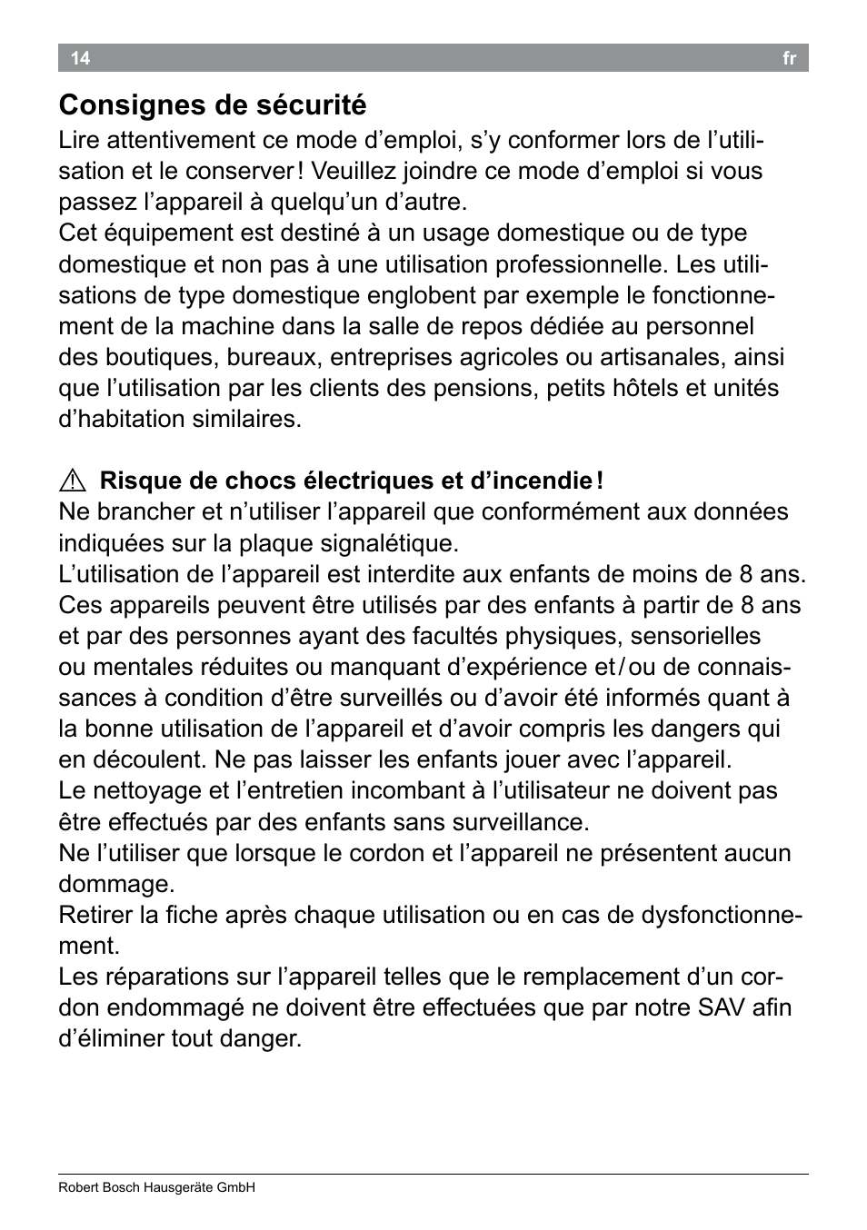 Consignes de sécurité | Bosch PHS5987S Keratin Advance Haarglätter SYOSS Glanzversiegelungs-Fluid User Manual | Page 18 / 132