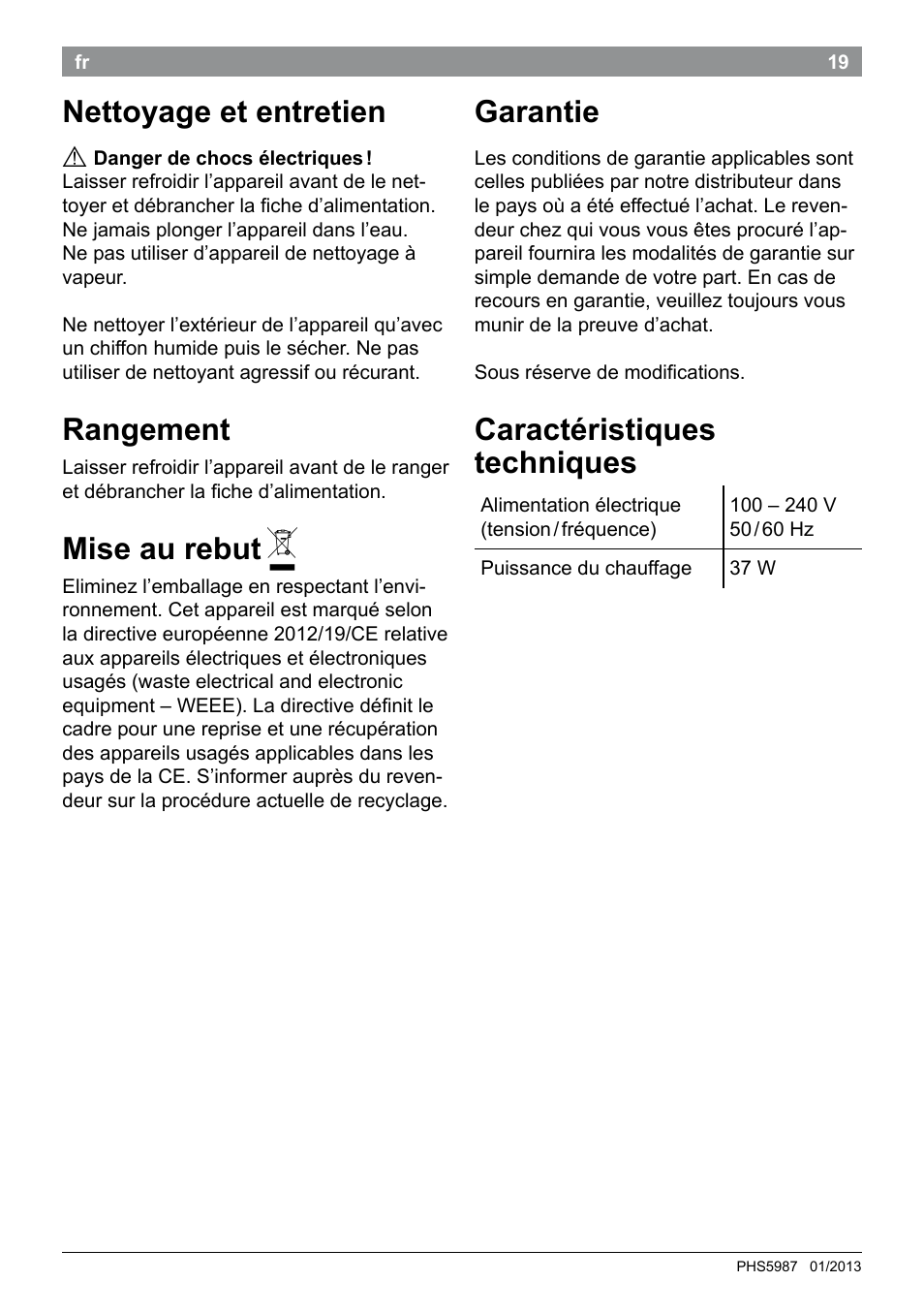 Nettoyage et entretien, Rangement, Mise au rebut | Garantie, Caractéristiques techniques | Bosch PHS5987S Keratin Advance Haarglätter SYOSS Glanzversiegelungs-Fluid User Manual | Page 23 / 132