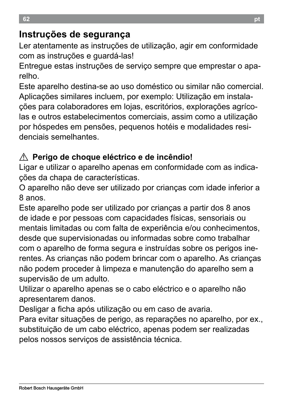 Instruções de segurança | Bosch PHS5987S Keratin Advance Haarglätter SYOSS Glanzversiegelungs-Fluid User Manual | Page 66 / 132