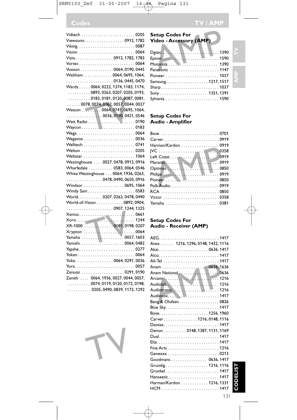 Tv amp tv amp tv amp | Philips SRM5100 User Manual | Page 131 / 144