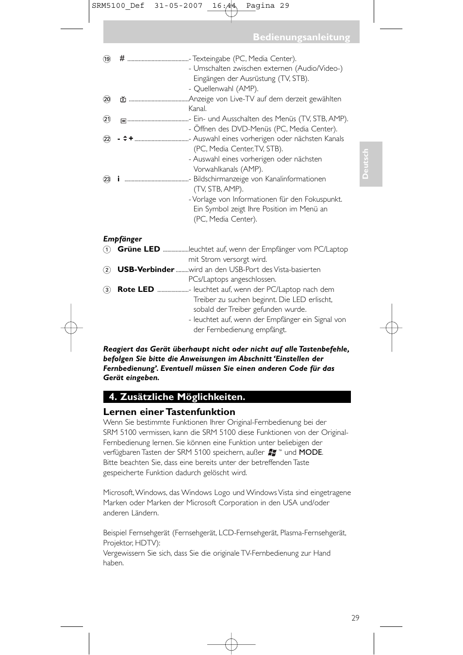 Bedienungsanleitung | Philips SRM5100 User Manual | Page 29 / 144