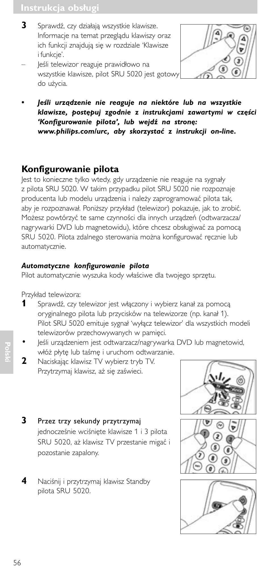 Instrukcja obsługi, Instrukcja obsługi 3, Konfigurowanie pilota | Philips SRU 5020/87 User Manual | Page 55 / 83