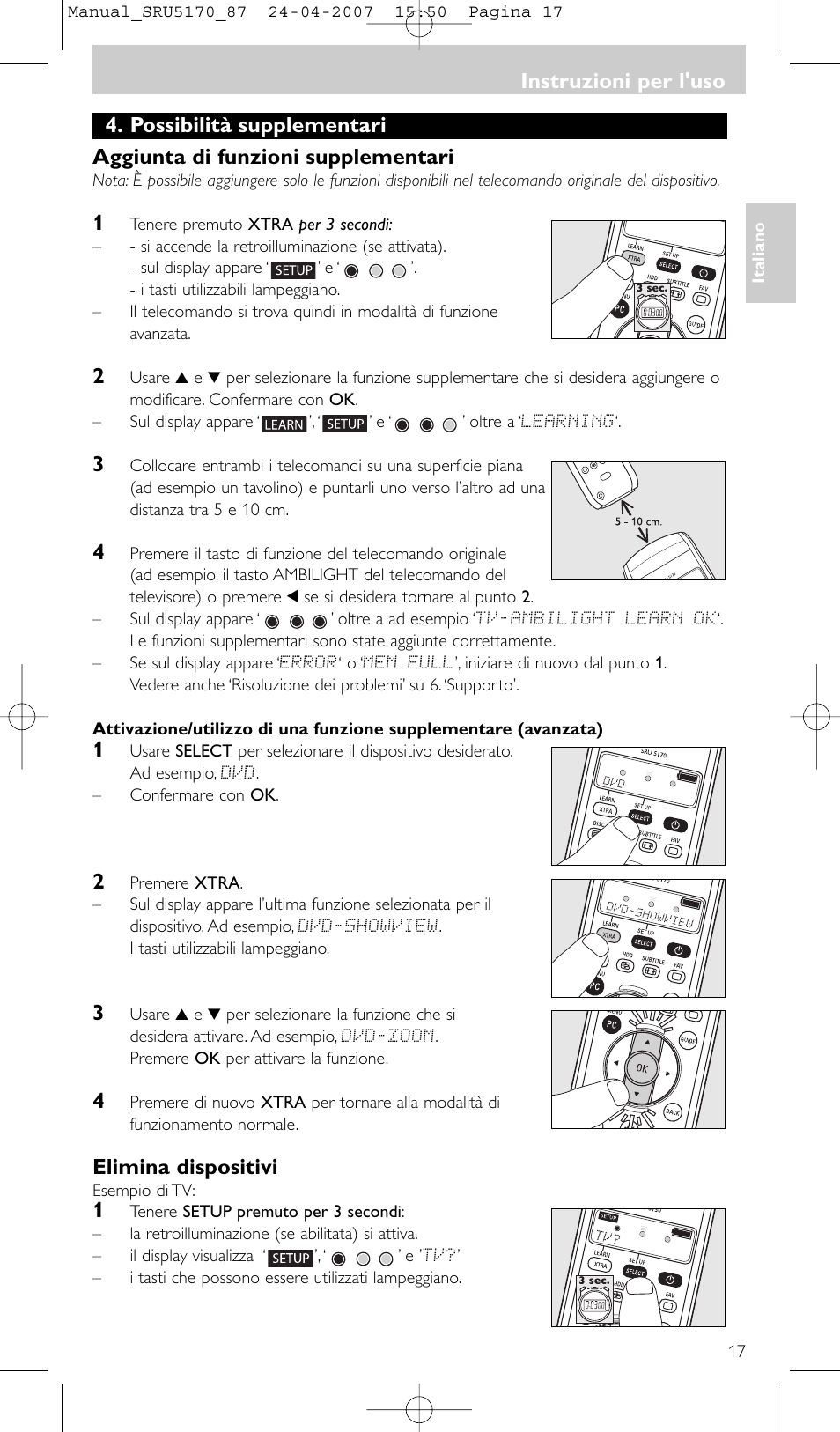 Elimina dispositivi, Instruzioni per l'uso | Philips SRU5170 User Manual | Page 17 / 80