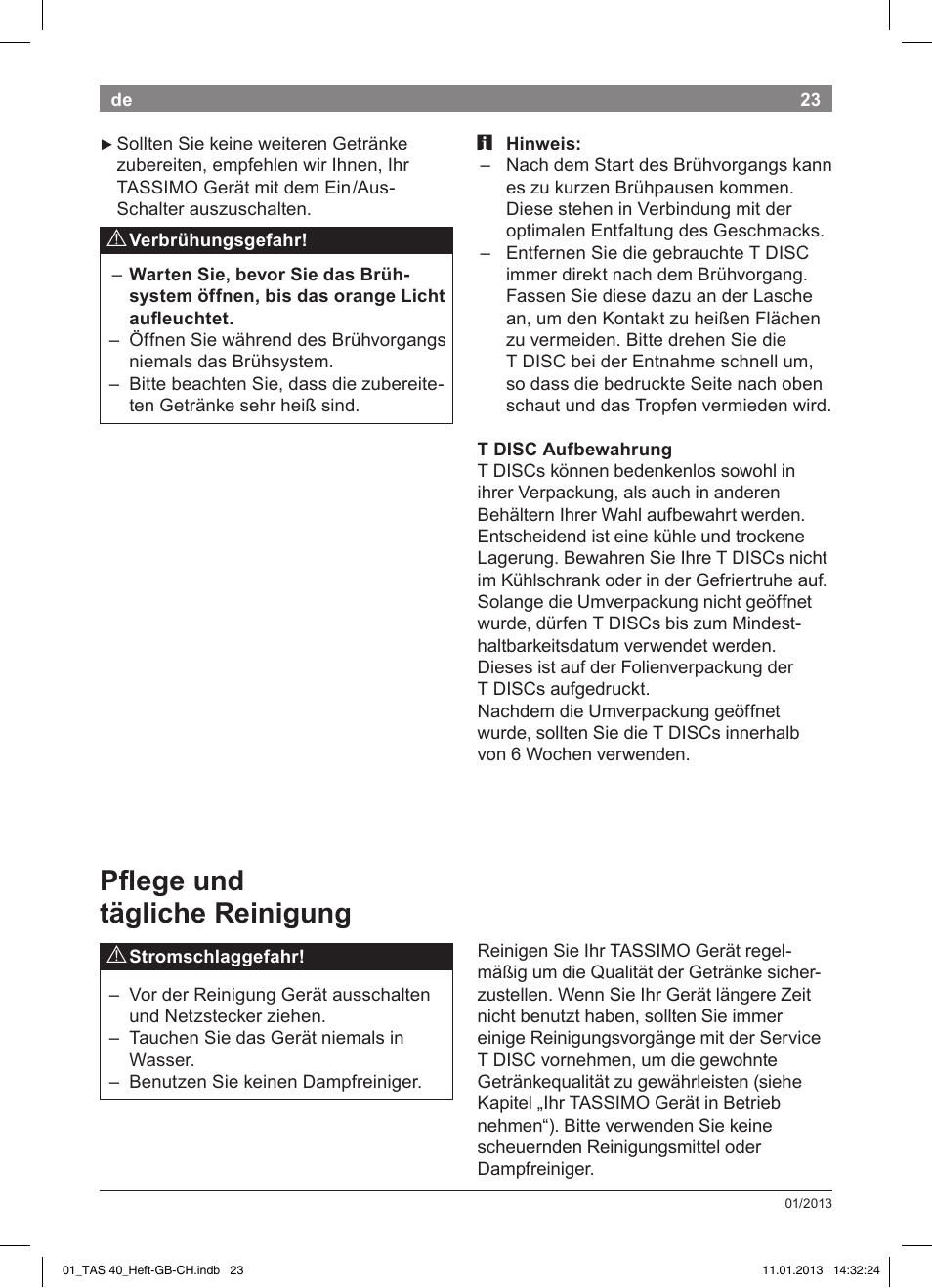 Pflege!und! tägliche!reinigung | Bosch Multigetränkesystem TAS4011 Silk Silver anthrazit User Manual | Page 23 / 58