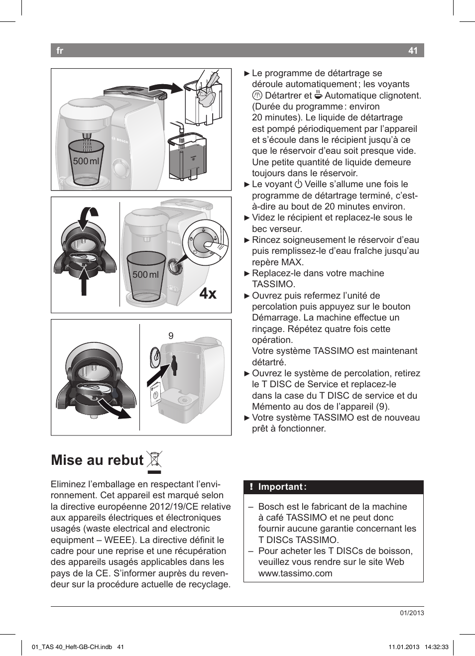 Mise!au!rebut | Bosch Multigetränkesystem TAS4011 Silk Silver anthrazit User Manual | Page 41 / 58