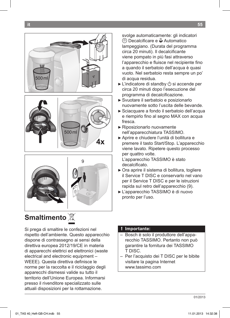Smaltimento | Bosch Multigetränkesystem TAS4011 Silk Silver anthrazit User Manual | Page 55 / 58