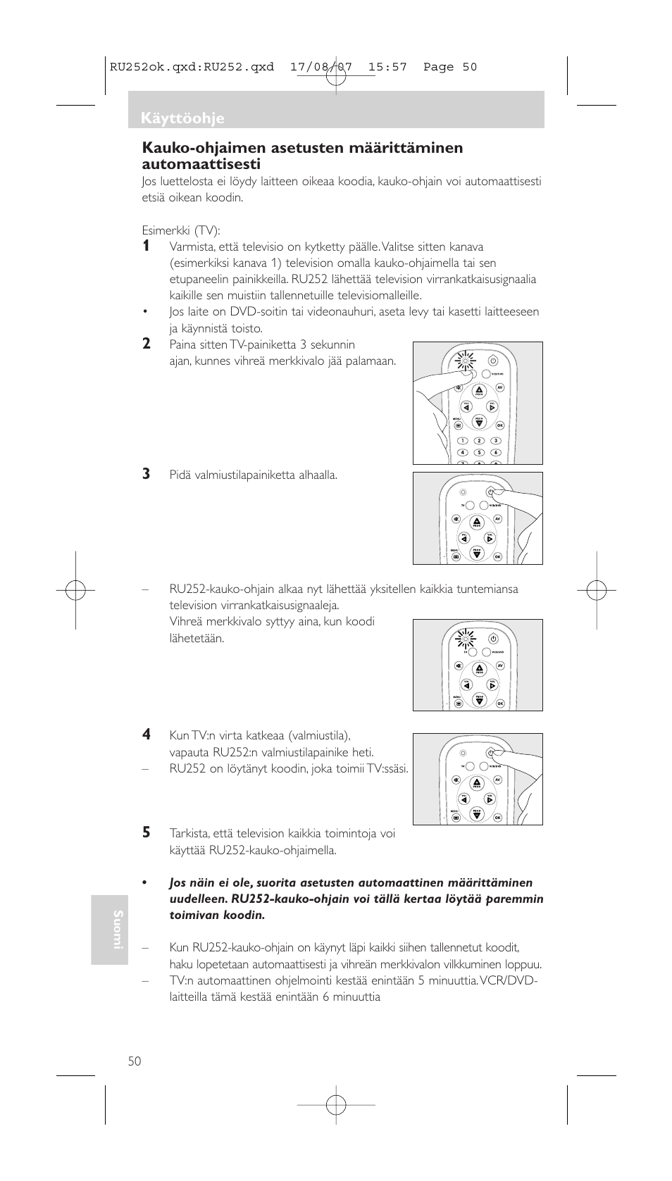 Painikkeet ja toiminnot käyttöohje | Philips SBCRU252 User Manual | Page 50 / 72