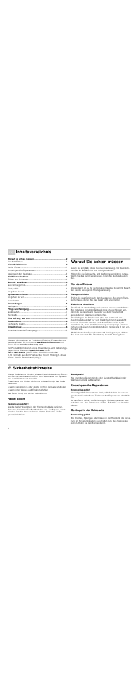 Ø inhaltsverzeichnis[de] gebrauchsanleitung, Worauf sie achten müssen, Vor dem einbau | Transportschäden, Elektrischer anschluss, M sicherheitshinweise, Heißer boden, Verbrennungsgefahr, Brandgefahr, Unsachgemäße reparaturen | Bosch HSC140652 Einbau-Wärmeschublade Edelstahl 141 mm hoch User Manual | Page 2 / 32