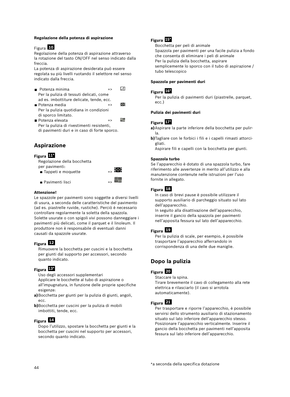 Aspirazione, Dopo la pulizia | Bosch Bodenstaubsauger Beutel BSGL32400 kirschrot-metallic Bosch GL-30 2400W User Manual | Page 50 / 123