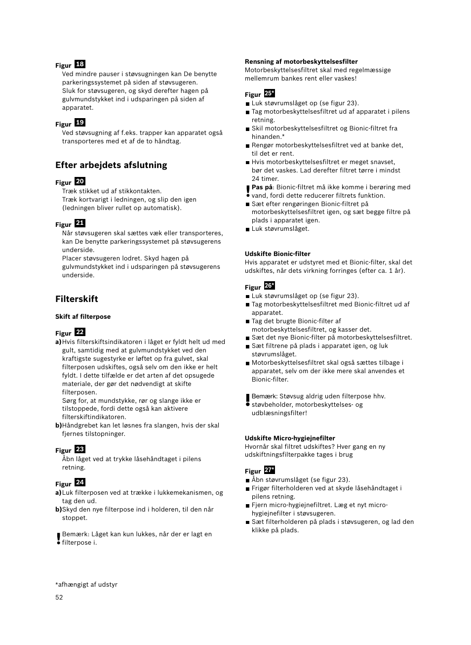 Efter arbejdets afslutning, Filterskift | Bosch Bodenstaubsauger Beutel BSGL32400 kirschrot-metallic Bosch GL-30 2400W User Manual | Page 58 / 123