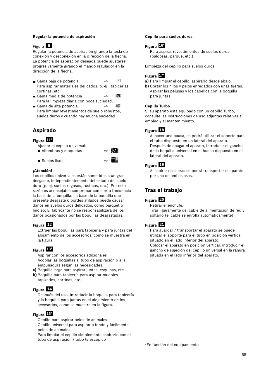 Tras el trabajo, Aspirado | Bosch Bodenstaubsauger Beutel BSGL32400 kirschrot-metallic Bosch GL-30 2400W User Manual | Page 71 / 123