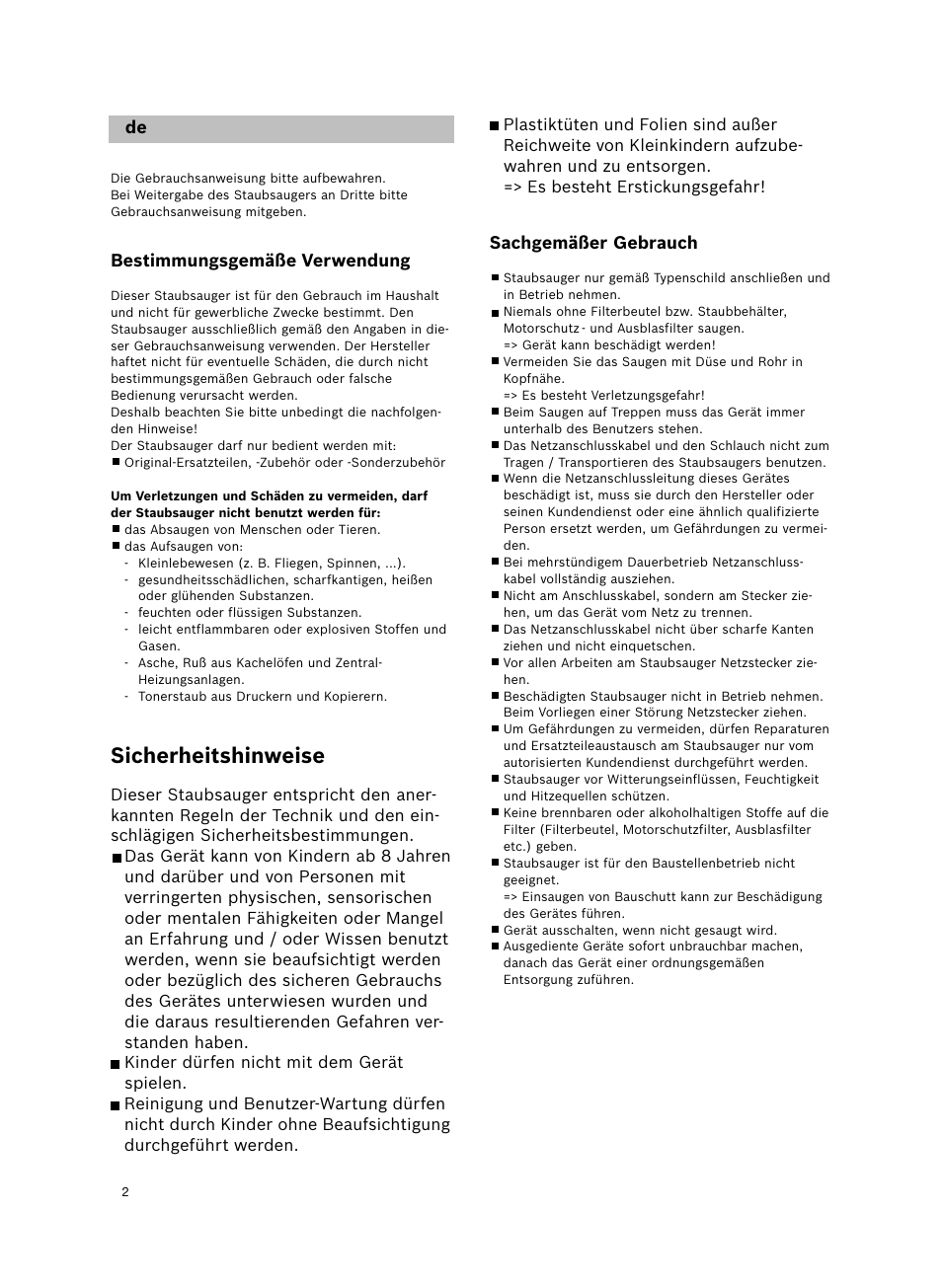 Sicherheitshinweise | Bosch Bodenstaubsauger Beutel BSGL32400 kirschrot-metallic Bosch GL-30 2400W User Manual | Page 8 / 123