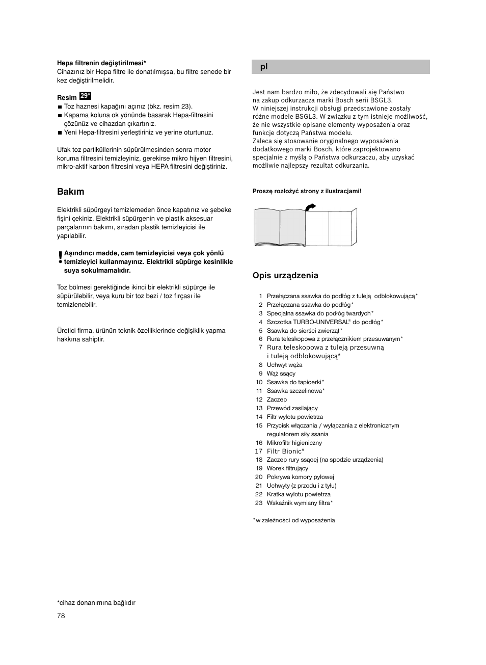 Opis urządzenia, Bak∂m | Bosch Bodenstaubsauger Beutel BSGL32400 kirschrot-metallic Bosch GL-30 2400W User Manual | Page 84 / 123