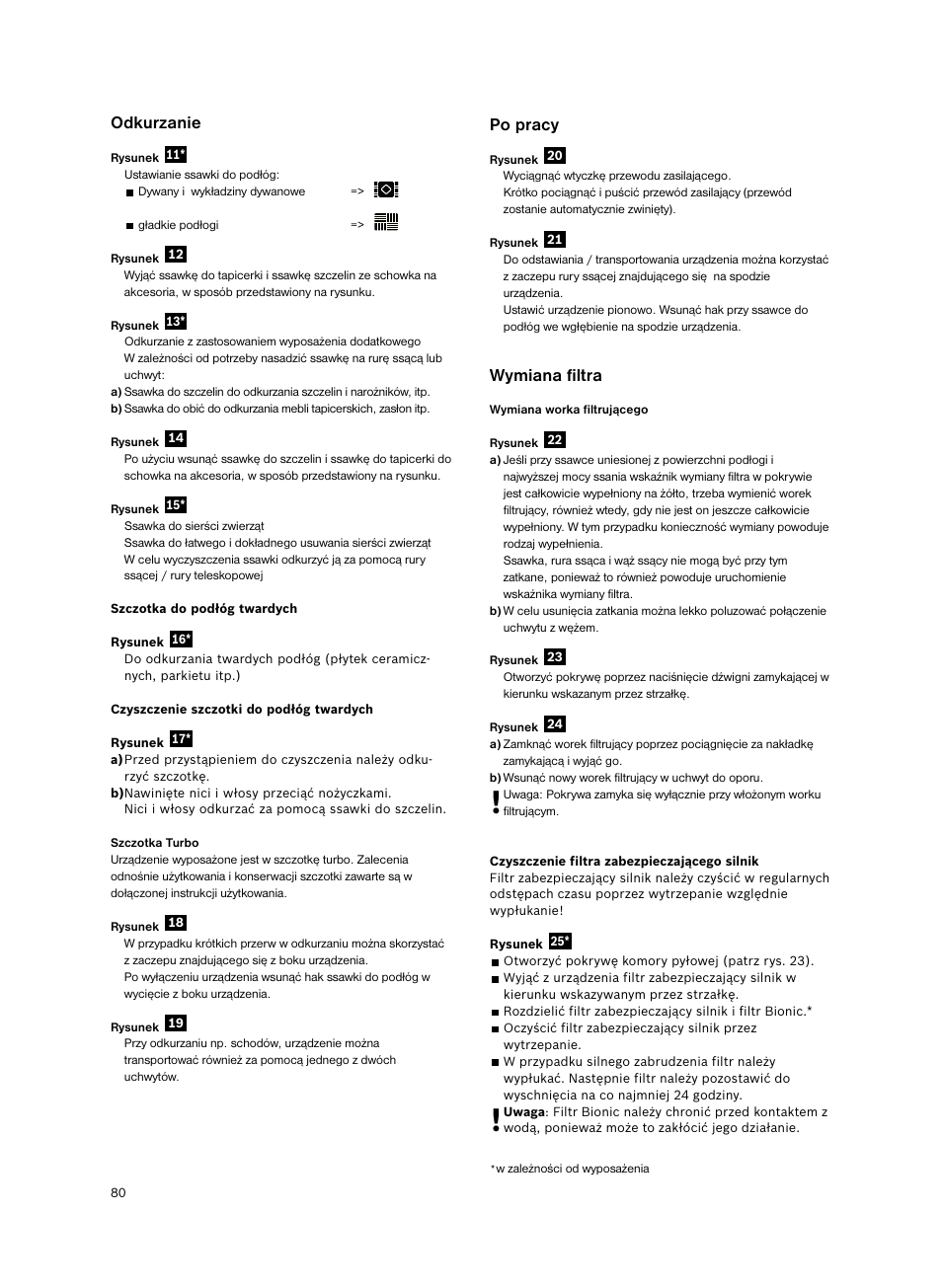 Odkurzanie, Po pracy, Wymiana filtra | Bosch Bodenstaubsauger Beutel BSGL32400 kirschrot-metallic Bosch GL-30 2400W User Manual | Page 86 / 123