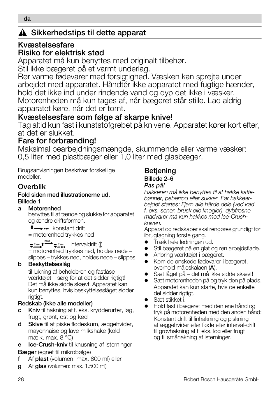 Overblik, Betjening | Bosch MMR08R2 Universal -Zerkleinerer rot grau User Manual | Page 28 / 102