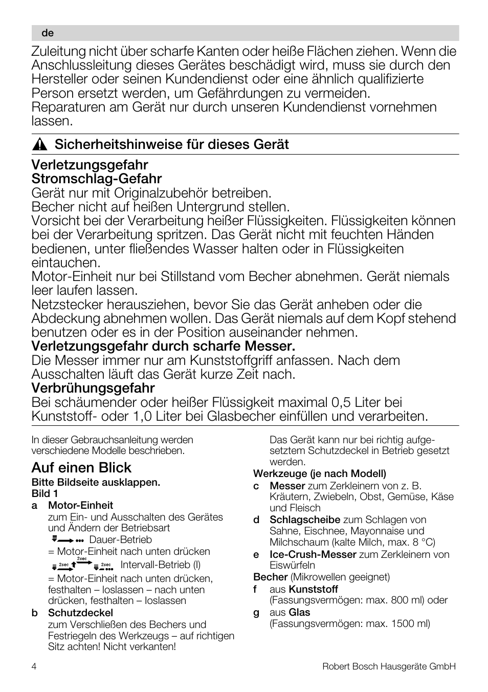 Auf einen blick | Bosch MMR08R2 Universal -Zerkleinerer rot grau User Manual | Page 4 / 102