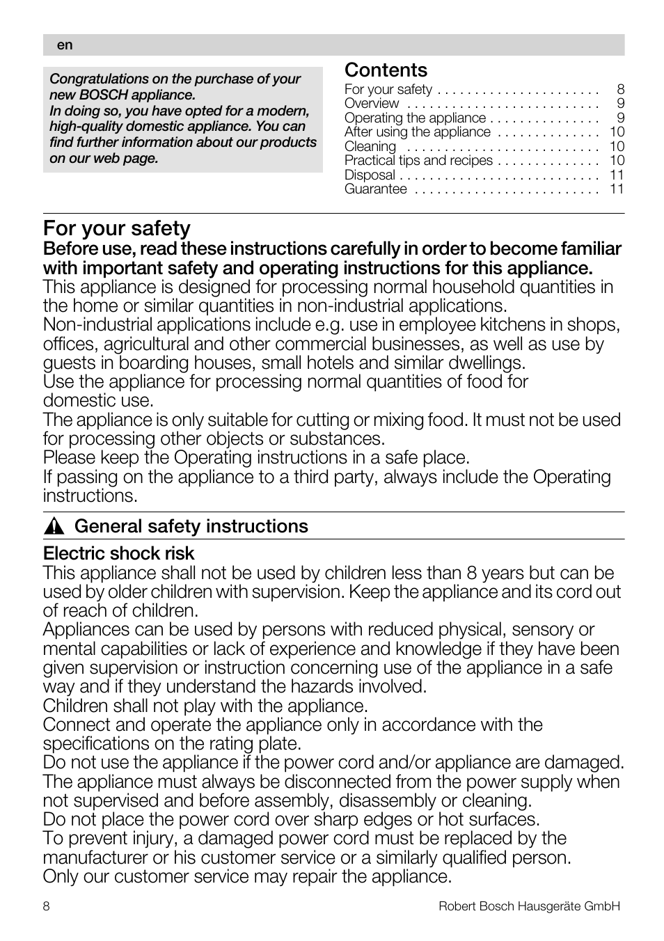 Bosch MMR08R2 Universal -Zerkleinerer rot grau User Manual | Page 8 / 102