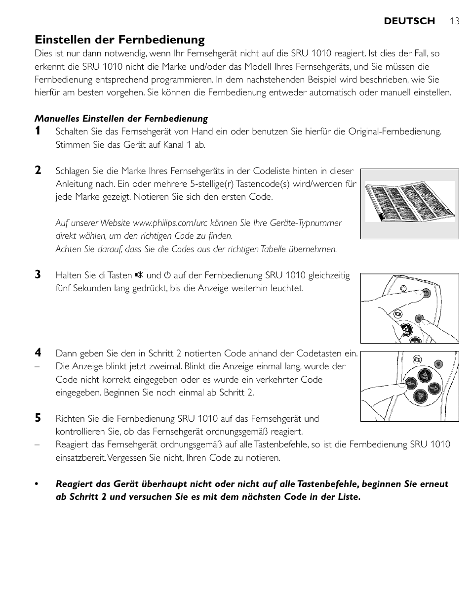 Einstellen der fernbedienung | Philips SRU1010 User Manual | Page 12 / 73