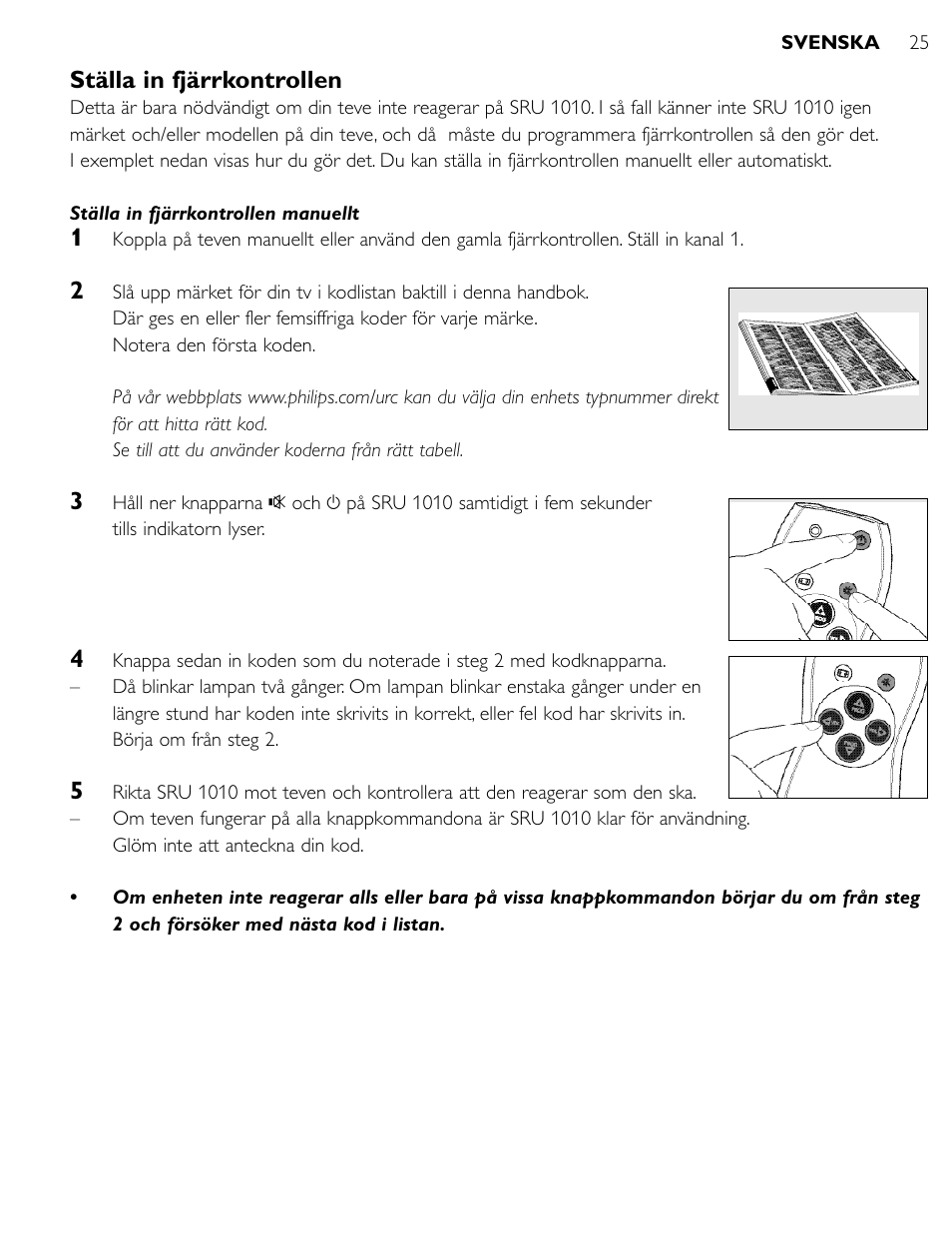 Ställa in fjärrkontrollen | Philips SRU1010 User Manual | Page 24 / 73