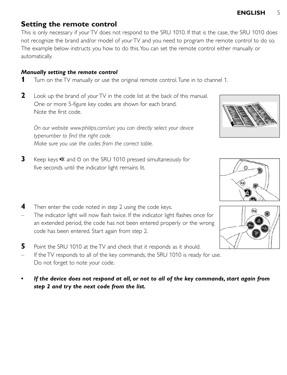 Setting the remote control | Philips SRU1010 User Manual | Page 4 / 73