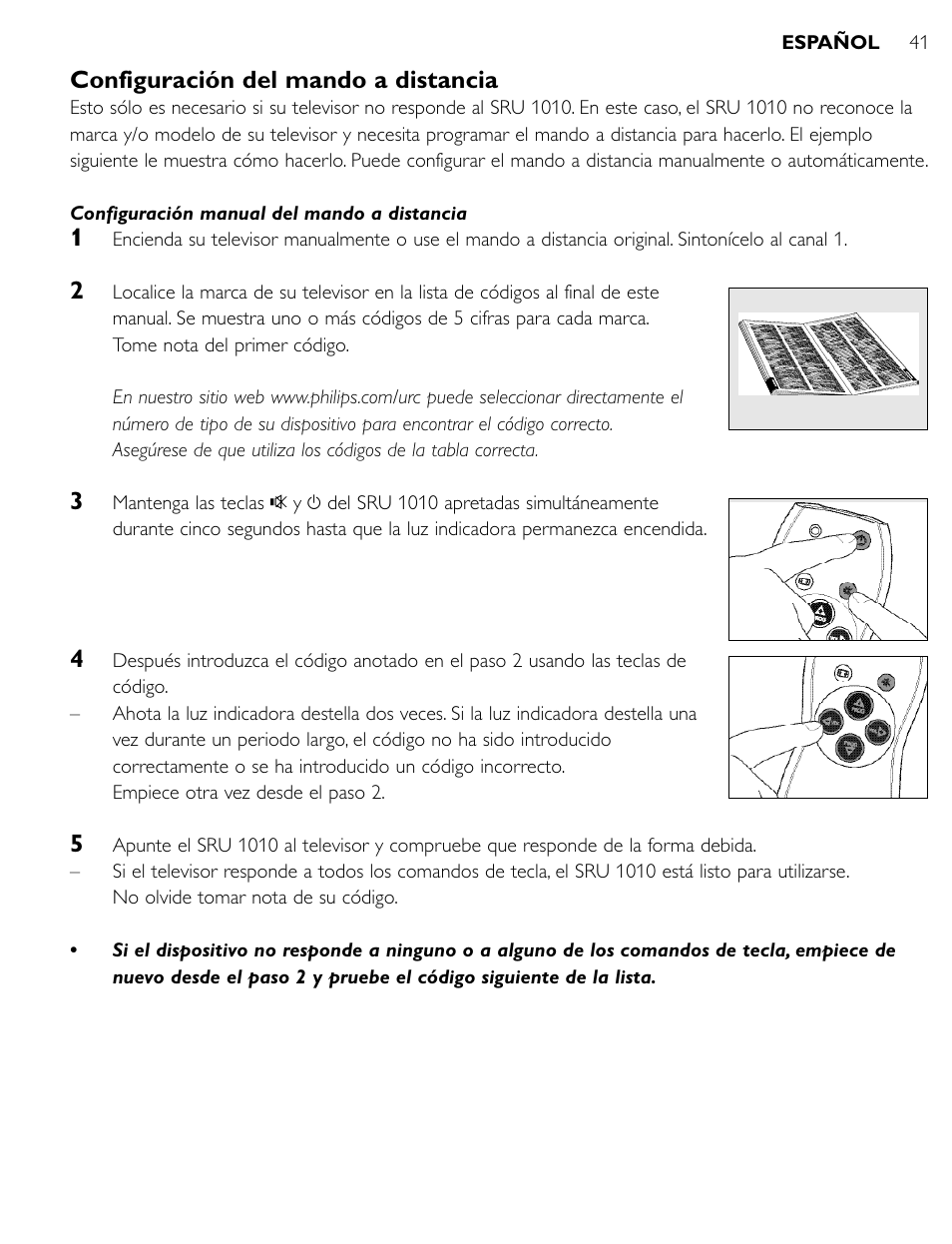 Configuración del mando a distancia | Philips SRU1010 User Manual | Page 40 / 73