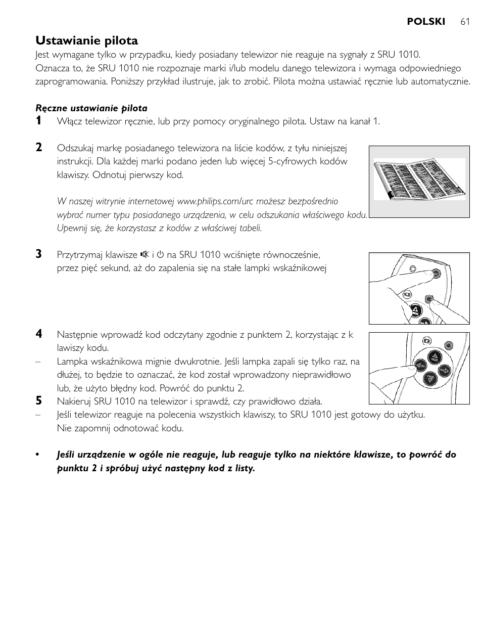 Ustawianie pilota | Philips SRU1010 User Manual | Page 60 / 73