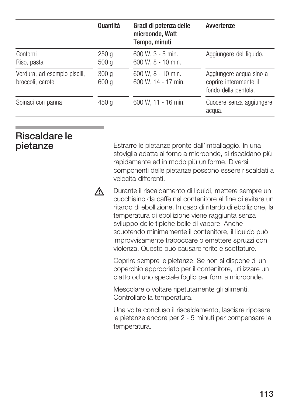 Riscaldare le pietanze | Bosch HMT72G420 - weiß Mikrowellengerät mit Grill User Manual | Page 113 / 160