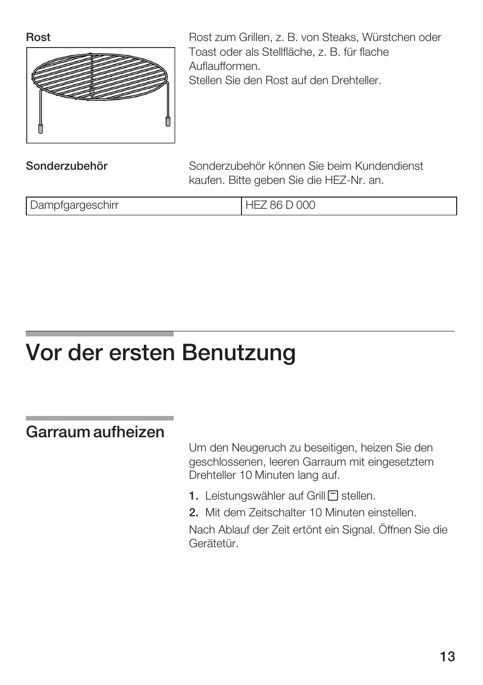 Vor der ersten benutzung, Garraum aufheizen | Bosch HMT72G420 - weiß Mikrowellengerät mit Grill User Manual | Page 13 / 160