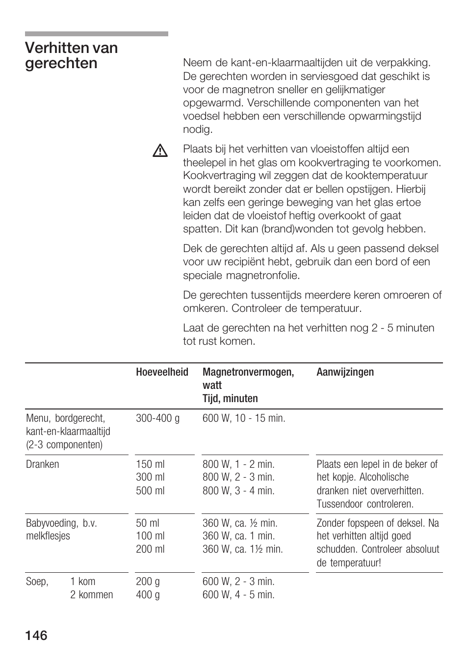 Verhitten van gerechten | Bosch HMT72G420 - weiß Mikrowellengerät mit Grill User Manual | Page 146 / 160
