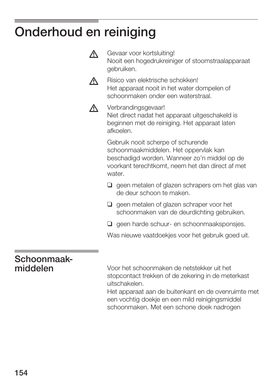 Onderhoud en reiniging, Schoonmaakć middelen | Bosch HMT72G420 - weiß Mikrowellengerät mit Grill User Manual | Page 154 / 160